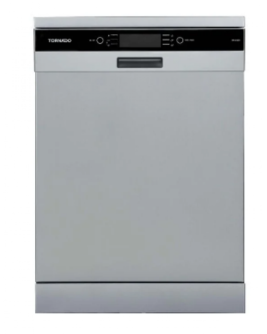 TORNADO Dishwasher 12 Person, 60 cm, LED Display, 8 Programs, Silver DWS-A12CDT-S