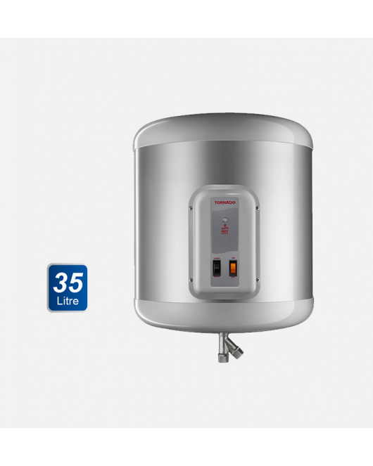 TORNADO Electric Water Heater 35 Litre In Silver Color With LED Lamp Indicator EHA-35TSM-S