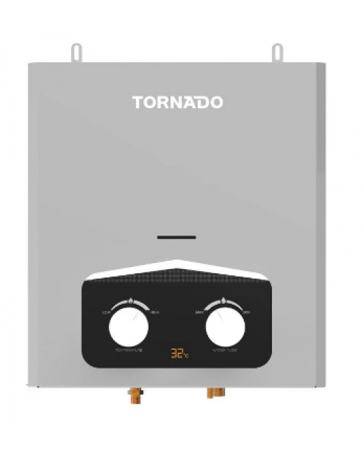 TORNADO Gas Water Heater 6 Liter without Chimney, Digital, Natural Gas, Silver GH-6SN-S